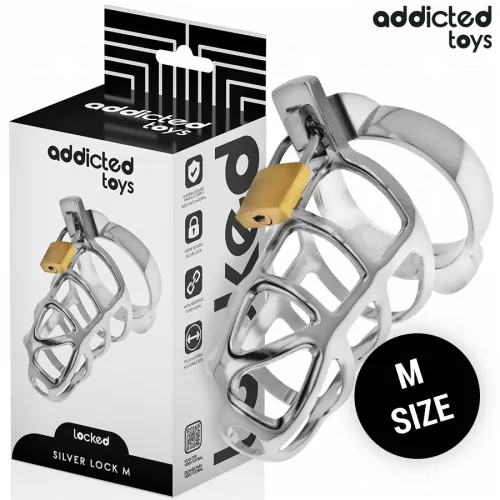 Addicted Toys Locked Silver Lock Jaula Para pene de metal talla m