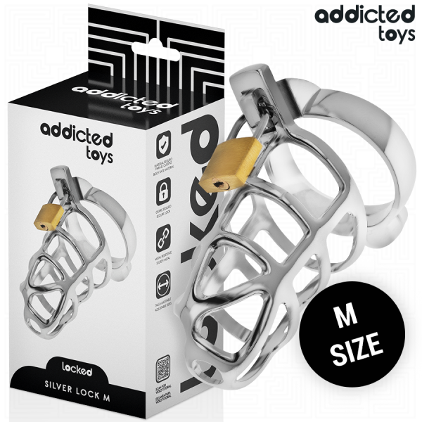Addicted Toys Locked Silver Lock Jaula Para pene de metal talla m Addicted Toys Locked Silver Lock Jaula Para pene de metal talla m