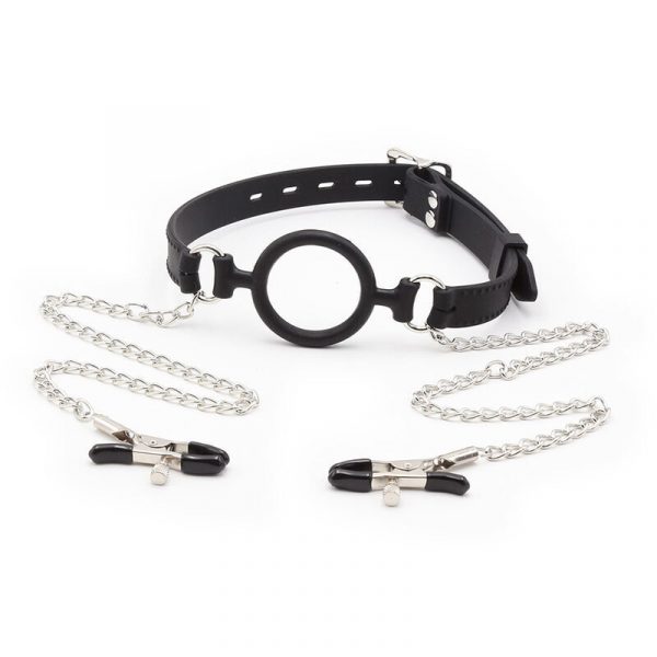 img_114164_7478dfe122574ce4f9e277f528a4b922_1.jpg OHMAMA FETISH - MORDAZA DE ANILLA CON CADENAS Y PINZAS PEZONES