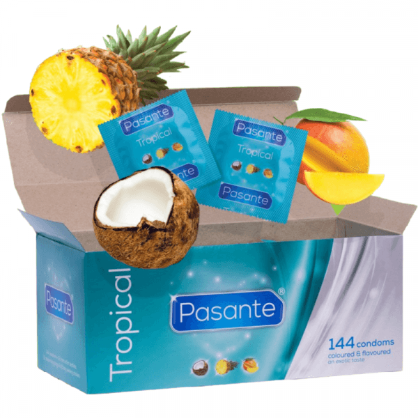 img_115415_3b7a98df755b75870e439401e5d80596_1.png PASANTE - PRESERVATIVOS SABORES TROPICAL 144 UNIDADES
