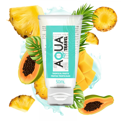 img_116789_25b30a61e419bca1f772b1daab489e5d_1.png AQUA TRAVEL - LUBRICANTE BASE AGUA SABOR FRUTAS TROPICALES - 50 ML