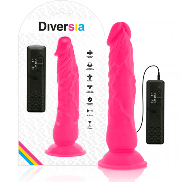 DIVERSIA - DILDO REALÍSTICO FLEXIBLE CON VIBRACIÓN ROSA 21 CM -O- 4.9 CM