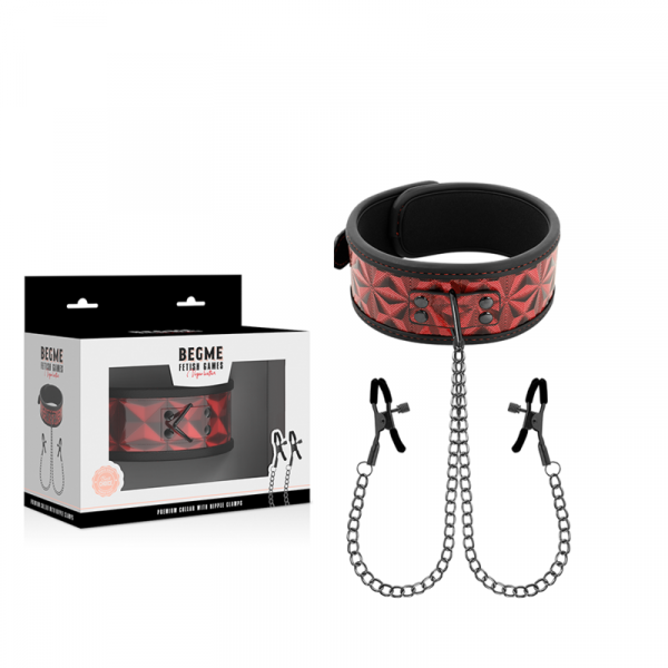 img_143394_499dc48626732e3ae90ca187169208cb_1.png BEGME - RED EDITION COLLAR CON CADENAS Y PINZAS PEZONES CON FORRO DE NEOPRENO