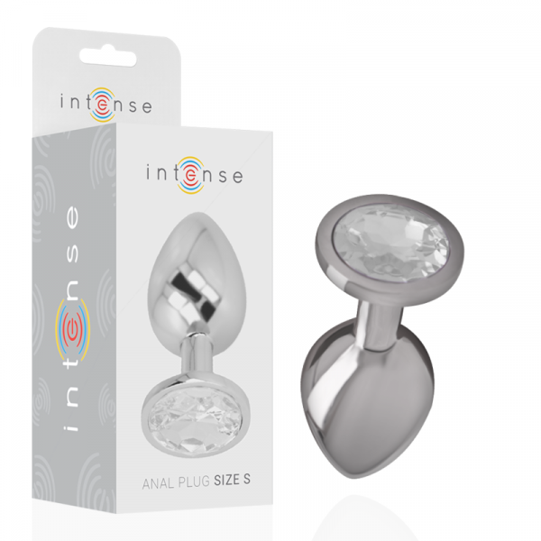 INTENSE - ALUMINUM METAL ANAL PLUG WITH SILVER CRYSTAL SIZE S