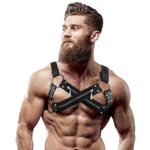 img_149660_b0a56d8ad99aaa1eefcba15f7279077a_1.png FETISH SUBMISSIVE ATTITUDE - ARNÉS BULLDOG AJUSTABLE NEOPRENO PECHO CRUZADO CON CREMALLERAS HOMBRE