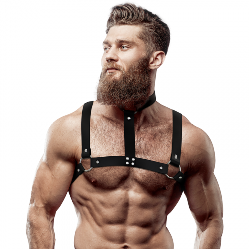 img_149688_8fc8d791569472115837bbbc1f41a126_1.png FETISH SUBMISSIVE ATTITUDE - ARNÉS AJUSTABLE ECOPIEL PECHO CON COLLAR HOMBRE