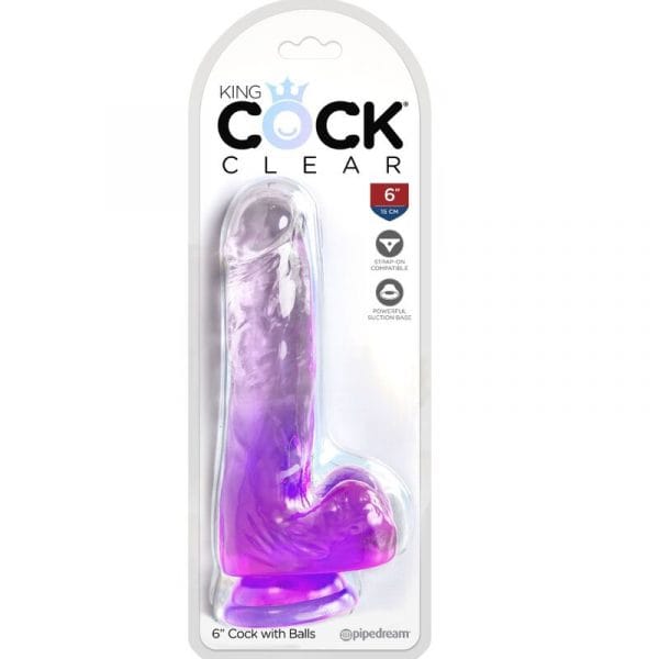 KING COCK - CLEAR PENE REALÍSTICO CON TESTÍCULOS 13.5 CM MORADO
