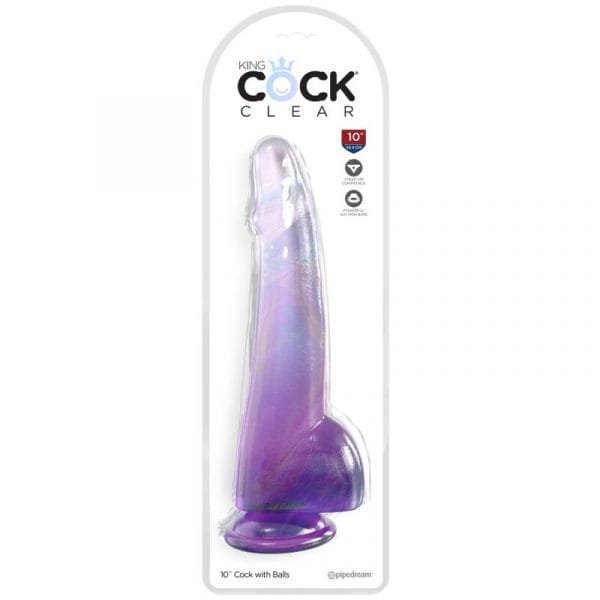 KING COCK - CLEAR DILDO CON TESTÍCULOS 19 CM MORADO