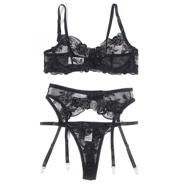 img_175732_07a9871a074a79168cca0c882543bb33_1.jpg SUBBLIME - SET DE 3 PIEZAS SUJETADOR + TANGA + LIGA ESTAMPADO FLORAL NEGRO S/M