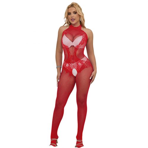 img_185229_8373532993341d2a5c21183ac7301a02_1.jpg SUBBLIME - 952372 BODYSTOCKING CROTCHLESS DE REJILLA Y ENCAJE CON CUELLO ALTO ROJO TALLA ÚNICA
