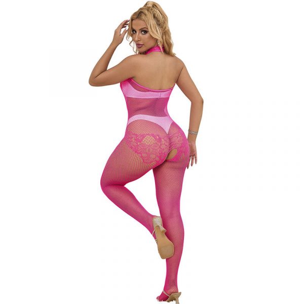 img_185245_ed086315b585745599305d7d8dfb8e8e_1.jpg SUBBLIME - 952389 BODYSTOCKING CROTCHLESS DE REJILLA Y ENCAJE CON CUELLO ALTO ROSA TALLA ÚNICA