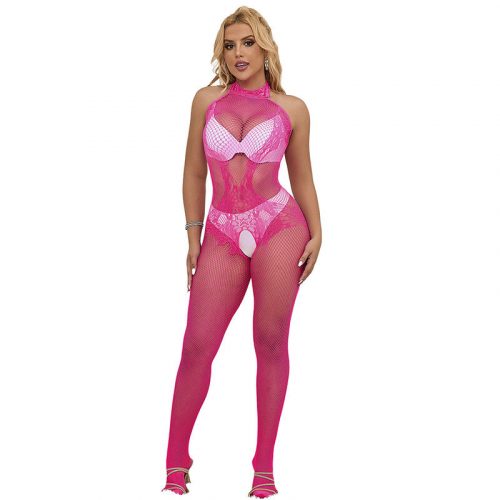 img_185246_5943f041d978d7dea868272e4c6dac27_1.jpg SUBBLIME - 952389 BODYSTOCKING CROTCHLESS DE REJILLA Y ENCAJE CON CUELLO ALTO ROSA TALLA ÚNICA