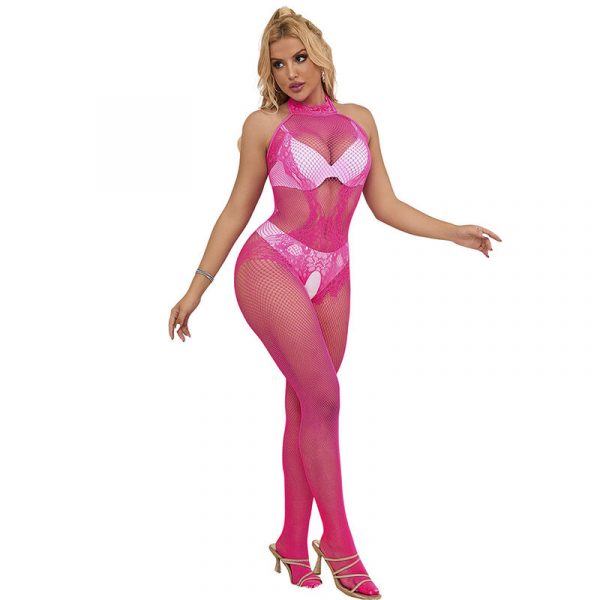img_185248_417fa0ac37df12cc6be608981d9e20e2_1.jpg SUBBLIME - 952389 BODYSTOCKING CROTCHLESS DE REJILLA Y ENCAJE CON CUELLO ALTO ROSA TALLA ÚNICA