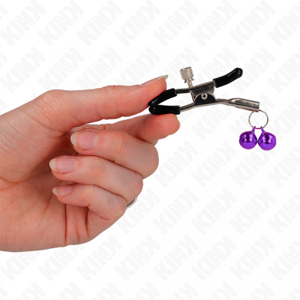 img_186594_7c4c062682f16293e3221b7a431230c3_1.png KINK - PINZAS PARA PEZONES CON DOBLE CAMPANILLA VIOLETA 6 CM
