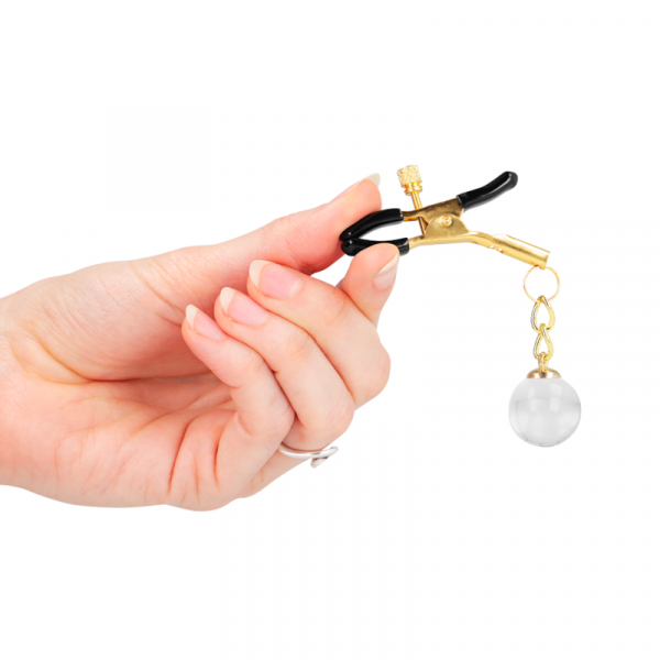 img_186611_452e2dcae85857825a30172641f4c929_1.png KINK - PINZAS PARA PEZONES DORADAS CON COLGANTE DE VIDRIO 6 CM