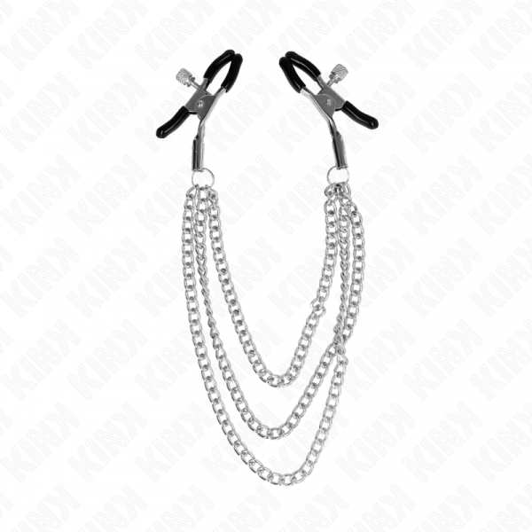 img_186669_39e72c95a7b5ad1cdf717848583b2104_1.png KINK - PINZAS PARA PEZONES CON TRIPLE CADENA PLATEADO 20/23/28 CM