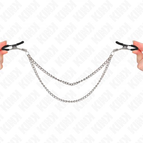 img_186679_b2f19714acdbf21b552814e05b65b666_1.png KINK - PINZAS PARA PEZONES CON DOBLE CADENA GRUESA PLATEADO 20/23 CM