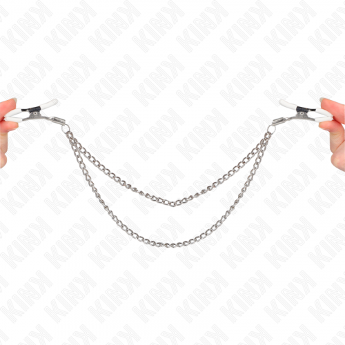img_186684_b3ab48f7ff33e4140595edbb29fcc167_1.png KINK - PINZAS PARA PEZONES CON DOBLE CADENA FINA PLATEADO 20/23 CM