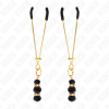 img_186714_4299b5e2f74fc8b8fc851729d63db6a7_1.png KINK - PINZAS PARA PEZONES DORADA FINA CON TRIPLE BOLA DE VIDRIO NEGRO 7 CM