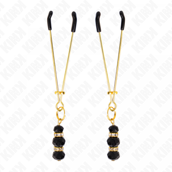 img_186714_4299b5e2f74fc8b8fc851729d63db6a7_1.png KINK - PINZAS PARA PEZONES DORADA FINA CON TRIPLE BOLA DE VIDRIO NEGRO 7 CM