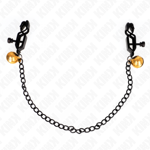 img_186748_d38469c8605939f4bb1b32535c51e2a7_1.png KINK - PINZAS PARA PEZONES PLANAS NEGRO CON CASCABEL Y CADENA PLATEADO 30 CM