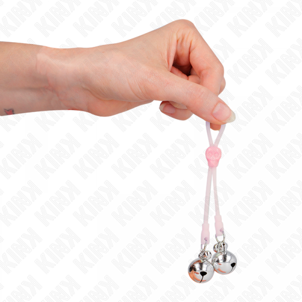 img_186767_1eb3a5a9b9ee0453bd5cd088dd69c735_1.png KINK - PINZAS PARA PEZONES LUMINOSAS FORMA CALABERA CON CASCABEL SONORO AJUSTABLE ROSA / PLATEADO