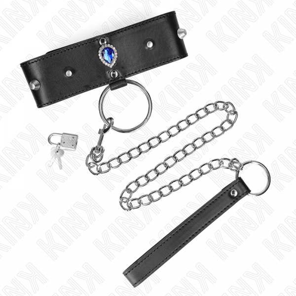 img_187302_30dc6dca8367cf6c6636df0159dce0e3_1.png KINK - COLLAR CON CORREA 65 CM CON DIAMANTES AZULES AJUSTABLE 36-43 CM X 5 CM