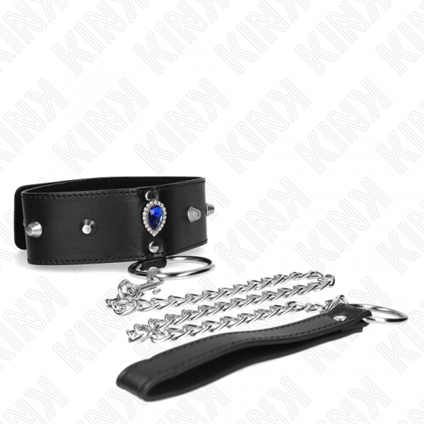 img_187303_4a124504930998203c4f3f89b66f72ce_1.png KINK - COLLAR CON CORREA 65 CM CON DIAMANTES AZULES AJUSTABLE 36-43 CM X 5 CM