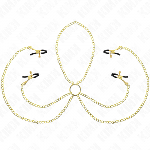 img_187351_d2039c36946d3ee2e1f4be44ea5dde4d_1.png KINK - PINZAS PARA PEZONES Y CLÍTORIS 4 ENGANCHES AJUSTABLE DORADO