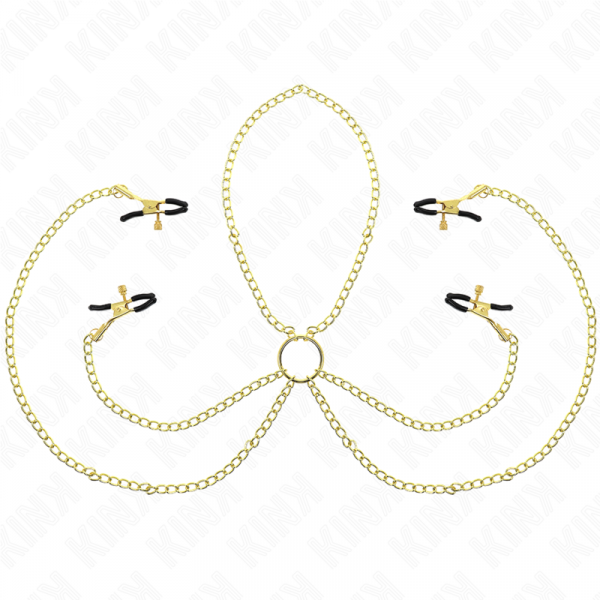 img_187351_d2039c36946d3ee2e1f4be44ea5dde4d_1.png KINK - PINZAS PARA PEZONES Y CLÍTORIS 4 ENGANCHES AJUSTABLE DORADO