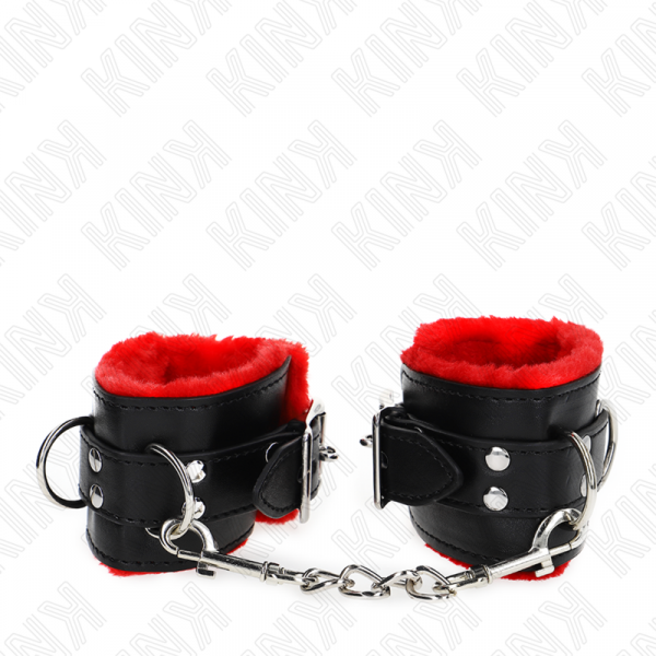 img_187363_7d8271be2762867103abf7312abf3642_1.png KINK - MUÑEQUERAS FORRADAS CON AGUJEROS CUADRADOS ROJO Y CORREA NEGRO AJUSTABLE 17-29 CM X 6 CM