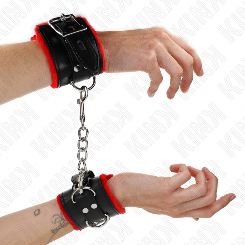 img_187365_3c1c55b0aa64299594a8ea606c04e3b9_1.png KINK - MUÑEQUERAS FORRADAS CON AGUJEROS CUADRADOS ROJO Y CORREA NEGRO AJUSTABLE 17-29 CM X 6 CM