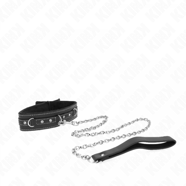img_187542_4194cfef2f8261e614952f017f6b8b86_1.png KINK - COLLAR CON CORREA 105 CM DE PIEL DE PVC REMACHE DE DIAMANTES DE IMITACIÓN 41.5 X 4 CM