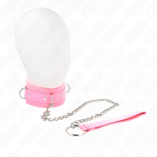 img_187583_e5f20ed086964b077afea214976b1c61_1.png KINK - COLLAR WITH LEASH 65 CM WITH RESTRICTIONS PINK 36-42 CM X 5.5 CM