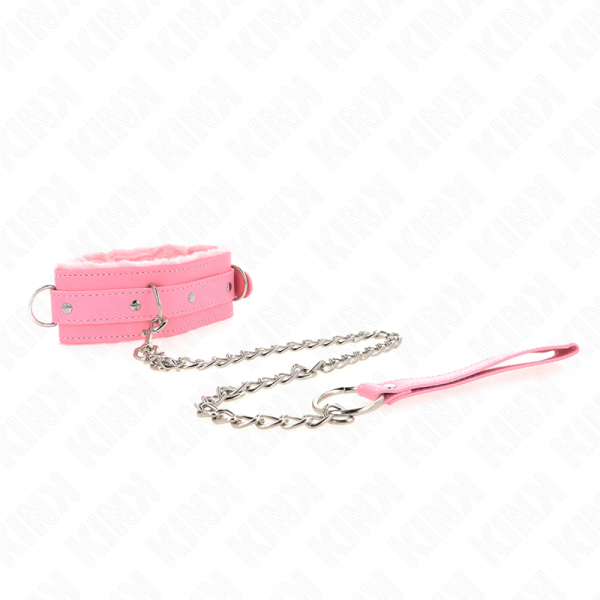 img_187587_43676ea8fc51c36ac06fdfae067e8d29_1.png KINK - COLLAR WITH LEASH 65 CM WITH RESTRICTIONS PINK 36-42 CM X 5.5 CM