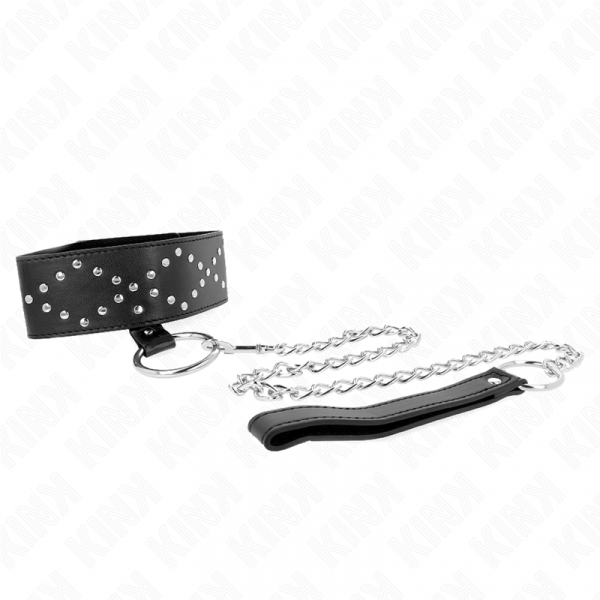img_187593_ea412da7439bbe3619c3c73eb20bbbff_1.png KINK - COLLAR CON CORREA 65 CM CON TACHUELAS PLATEADAS MODELO 3 AJUSTABLE 36-43 CM X 5 CM