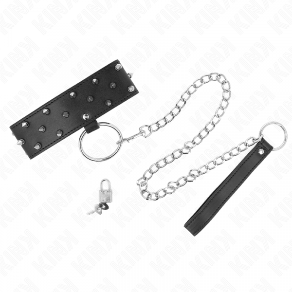 img_187597_5f040a80a79854964f76bcbd917eb74a_1.png KINK - COLLAR CON CORREA 65 CM CON TACHUELAS PLATEADAS MODELO 5 AJUSTABLE 36-43 CM X 5 CM