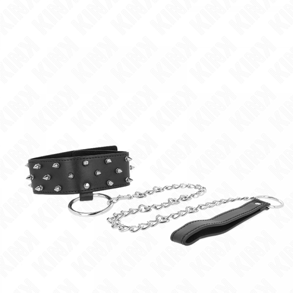img_187598_a54dfdfafa6b894e7aed1d30ae0d913d_1.png KINK - COLLAR CON CORREA 65 CM CON TACHUELAS PLATEADAS MODELO 5 AJUSTABLE 36-43 CM X 5 CM