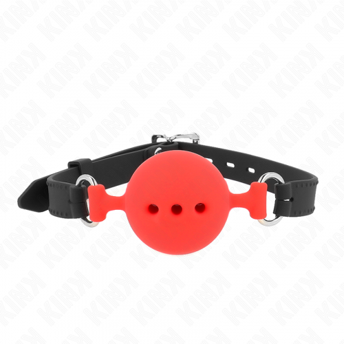 img_187683_3c4acdc9ad1114d7fe70258f477d1ae3_1.png KINK - MORDAZA 55 x 2 CM DE BOLA 5 CM DE SILICONA COMPLETA TALLA L ROJO AJUSTABLE 35-51 CM