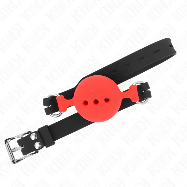 img_187685_d0326b9f11ce870efac51bb9acd2edad_1.png KINK - MORDAZA 55 x 2 CM DE BOLA 5 CM DE SILICONA COMPLETA TALLA L ROJO AJUSTABLE 35-51 CM