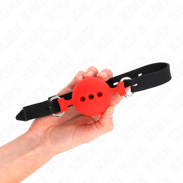 img_187686_0d21d33aaa2b4e1e67a23348752c153a_1.png KINK - MORDAZA 55 x 2 CM DE BOLA 5 CM DE SILICONA COMPLETA TALLA L ROJO AJUSTABLE 35-51 CM