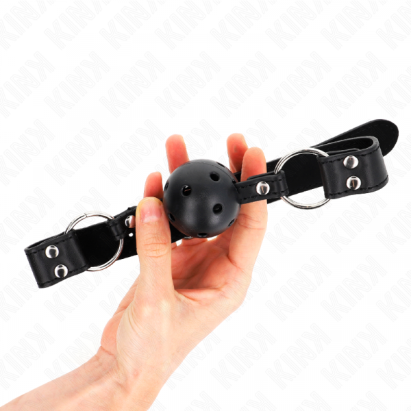 img_187709_88a7ad058ace872c73ae55e565c136d1_1.png KINK - MORDAZA DE BOLA 4 CM TRANSPIRABLE CON DOBLE REMACHE MODELO 1 NEGRO 62 x 2.5 CM AJUSTABLE 42-58 CM