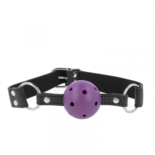 img_187714_16ca3ae8f96280732ab1048b188ac313_1.png KINK - MORDAZA DE BOLA 4 CM TRANSPIRABLE CON DOBLE REMACHE MORADO 62 x 2.5 CM AJUSTABLE 42-58 CM
