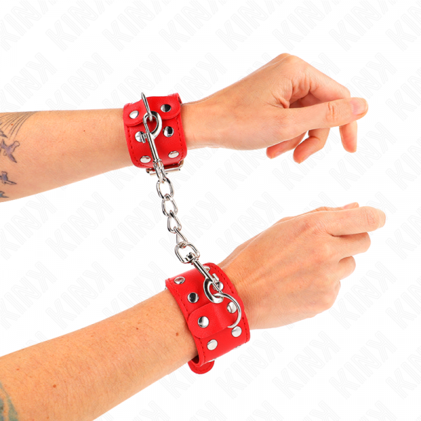 img_187737_9cdd5159839e90aafe2c13cec3ff6278_1.png KINK - MUÑEQUERAS CON DOBLE LÍNEA DE TACHUELAS AJUSTABLE ROJO