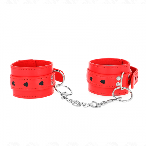 img_187767_21a10ef33614e6196b498347387134b7_1.png KINK - MUÑEQUERAS ROJO CON INCRUSTACIÓN DE CORAZÓN NEGRO AJUSTABLE 21-28 CM X 5.5 CM
