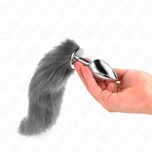 img_187783_05c3f94d45ae3b32d73cccd2d30f433a_1.png KINK - PLUG ANAL TALLA L 10 X 4 CM CON COLA SINTÉTICA 40 CM PLATEADO Y BLANCO