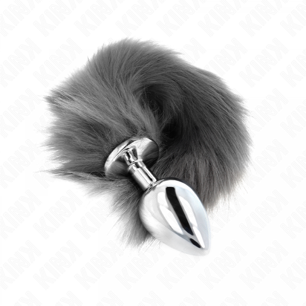 img_187784_5ae1b22a71f36c488bb98cc9b147d72a_1.png KINK - PLUG ANAL TALLA L 10 X 4 CM CON COLA SINTÉTICA 40 CM PLATEADO Y BLANCO