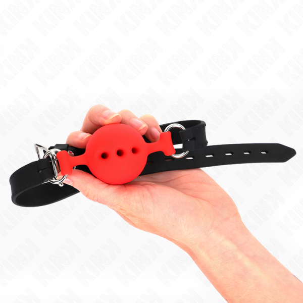 img_188918_4b4ec5826525c3476ad0e141d4ba3225_1.png KINK - MORDAZA 55 x 2 CM DE BOLA 4.5 CM DE SILICONA COMPLETA TALLA M ROJO AJUSTABLE 35-51 CM