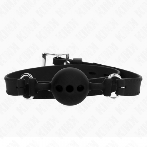 img_188919_0d68cc2a44e041ba751fd18ab44a58f5_1.png KINK - MORDAZA 55 x 2 CM DE BOLA 4 CM DE SILICONA COMPLETA TALLA S NEGRO AJUSTABLE 35-51 CM