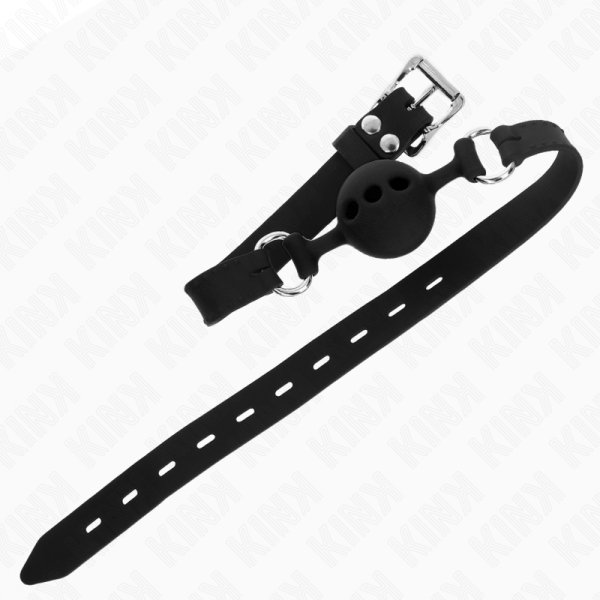 img_188920_52acdae011c23fb4df3f00be80132af7_1.png KINK - MORDAZA 55 x 2 CM DE BOLA 4 CM DE SILICONA COMPLETA TALLA S NEGRO AJUSTABLE 35-51 CM
